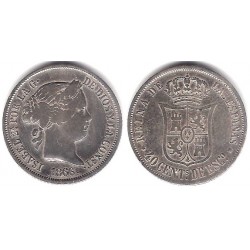 Isabel II. 1866. 40 Céntimos de Escudo (BC) (Plata) Ceca de Madrid