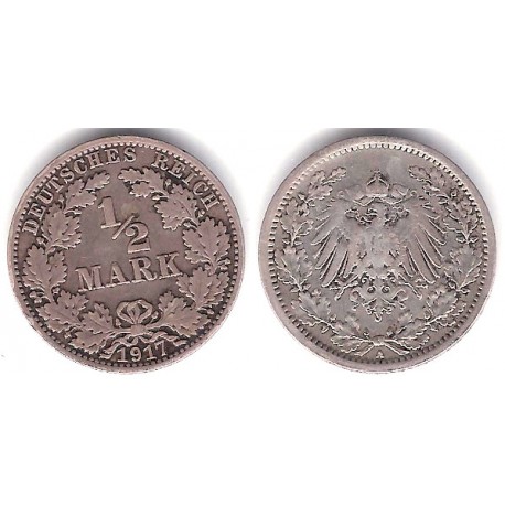 (17) Imperio Alemán. 1917(A). ½ Mark (BC+) (Plata)