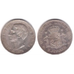 Alfonso XII. 1875*(18-75). 5 Pesetas (BC+) (Plata) Ceca de Madrid DE-M