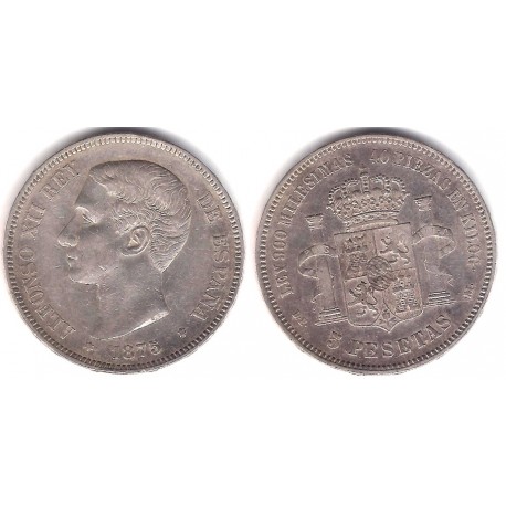 Alfonso XII. 1875*(18-75). 5 Pesetas (BC+) (Plata) Ceca de Madrid DE-M