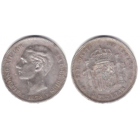 Alfonso XII. 1878*(18-78). 5 Pesetas (BC) (Plata) Ceca de Madrid DE-M