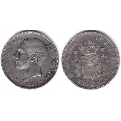 Alfonso XII. 1885*(18-87). 5 Pesetas (BC+) (Plata) Ceca de Madrid MS-M