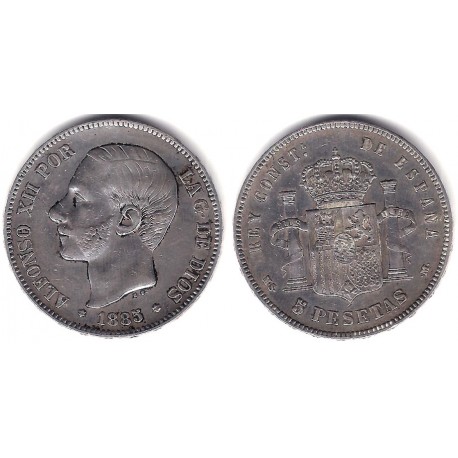 Alfonso XII. 1885*(18-87). 5 Pesetas (BC+) (Plata) Ceca de Madrid MS-M