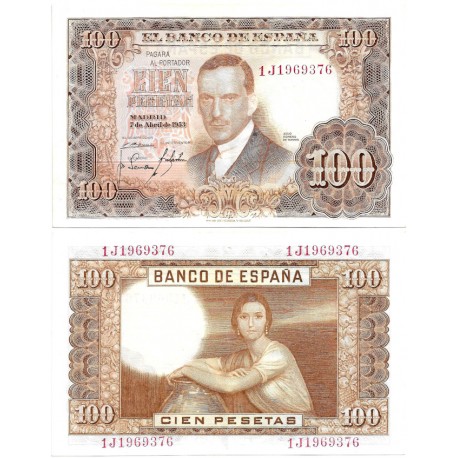 Estado Español. 1953. 100 Pesetas (EBC) Serie 1J