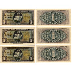 Estado Español. 1940. 1 Peseta (SC-) Serie E. Trio correlativo