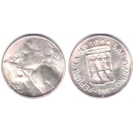 (29) San Marino. 1973. 500 Lira (SC) (Plata)