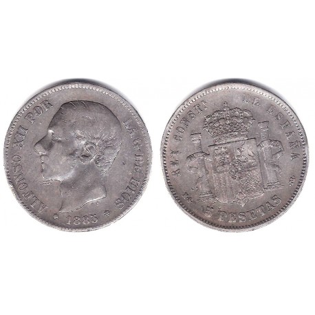 Alfonso XII. 1885*(18-86). 5 Pesetas (BC) (Plata) Ceca de Madrid MS-M