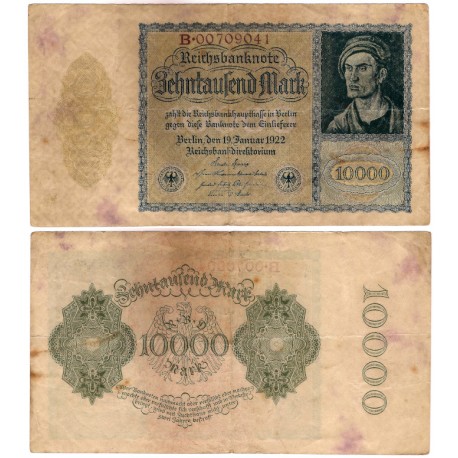 (72) Imperio Alemán (Weimar). 1922. 10000 Mark (BC+)