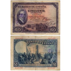 España. 1927. 50 Pesetas (BC+) Sin Serie. Con Sello Repúblicano