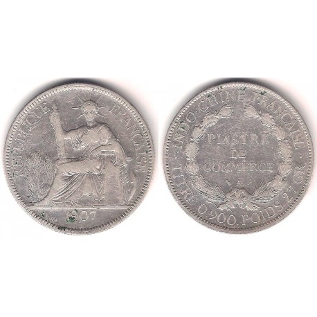 (5a.1) Indochina Francesa. 1907(A). 1 Piastre (BC+) (Plata)