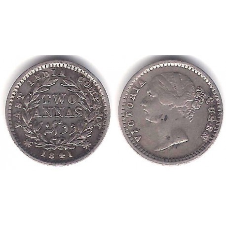 (460.1) India Británica. 1841. 2 Annas (MBC+) (Plata)