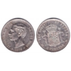 Alfonso XII. 1878*(18-78). 5 Pesetas (MBC-) (Plata) Ceca de Madrid DE-M