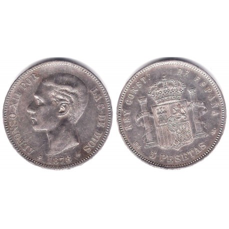 Alfonso XII. 1878*(18-78). 5 Pesetas (MBC-) (Plata) Ceca de Madrid DE-M