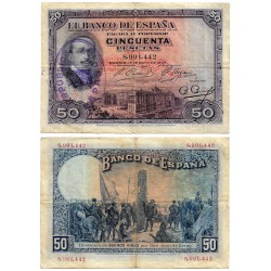 España. 1927. 50 Pesetas (BC+) Con Sello Repúblicano