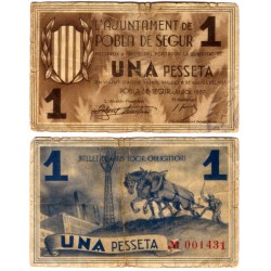 Pobla de Segur. 1937. 1 Peseta (BC) Roturas en márgenes