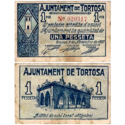 Tortosa. 1937. 1 Peseta (BC) Rotura en doblez central