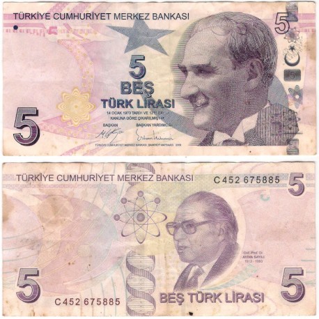 (222c) Turquía. 2009. 5 Lira (MBC) Manchas