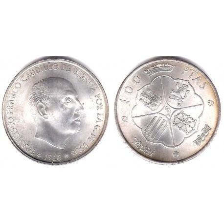 Estado Español. 1966*(19-68). 100 Pesetas (SC) (Plata)