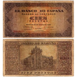 Estado Español. 1938. 100 Pesetas (MBC-) Serie B. Diferentes roturas