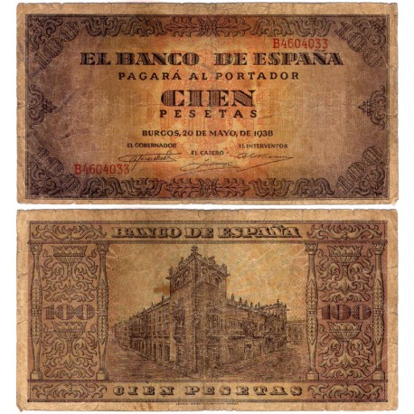 Estado Español. 1938. 100 Pesetas (MBC-) Serie B. Diferentes roturas