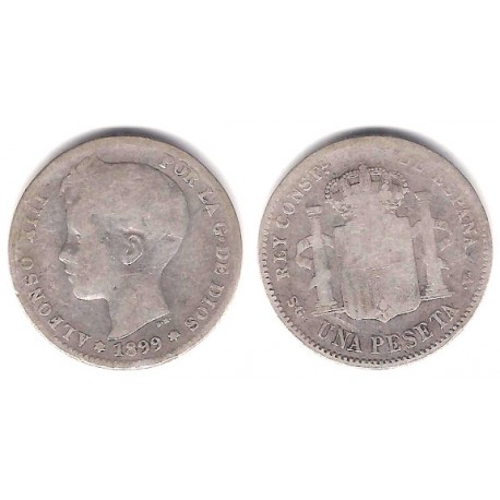 Alfonso XIII. 1899*(-----). 1 Peseta (BC-) (Plata) Ceca de Madrid SG-V