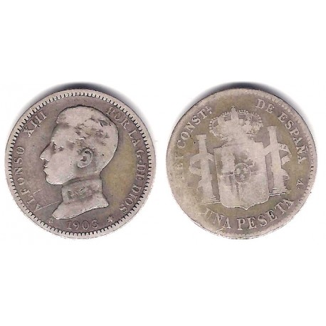 Alfonso XIII. 1903*(19-03). 1 Peseta (BC/BC-) (Plata) Ceca de Madrid SM-V