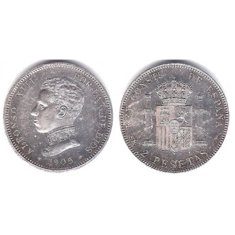 Alfonso XIII. 1905*(19-05). 2 Pesetas (EBC/EBC+) (Plata) Ceca de Madrid SM-V