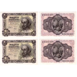 Estado Español. 1951. 1 Peseta (x2) (SC) Serie E. Pareja Correlativa