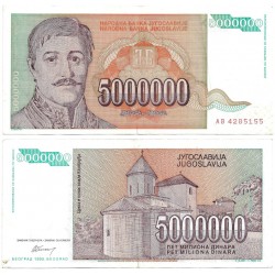 (132) Yugoslavia. 1993. 5.000.000 Dinara (EBC) Leves Manchas