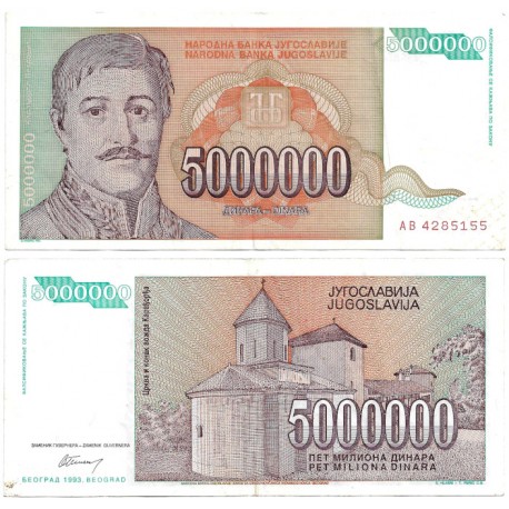 (132) Yugoslavia. 1993. 5.000.000 Dinara (EBC) Leves Manchas