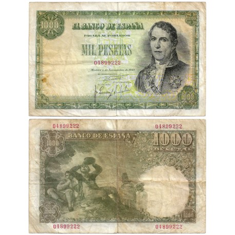 Estado Español. 1949. 1000 Pesetas (MBC-) Sin Serie. Manchas y leves roturas