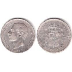 Alfonso XII. 1882*(18-82). 5 Pesetas (BC/BC+) (Plata) Ceca de Madrid MS-M