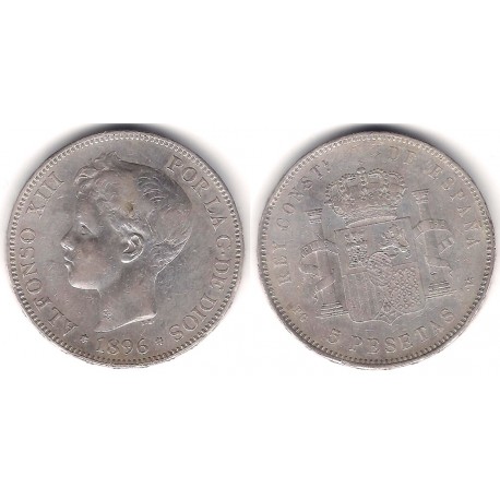 Alfonso XIII. 1896*(18-96). 5 Pesetas (BC+/BC) (Plata) Ceca de Madrid PG-V