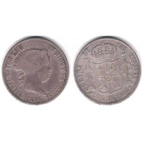 Isabel II. 1865. 50 Centavos de Peso (BC+) (Plata) Ceca de Manila