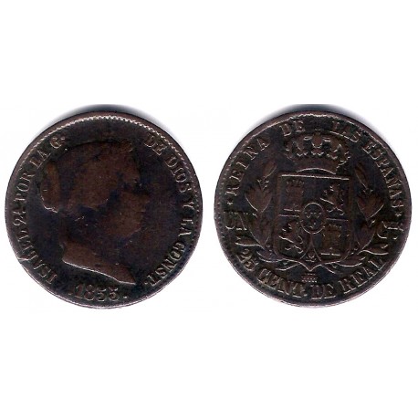 Isabel II. 1855. 25 Céntimos de Real (BC/BC+) Ceca de Segovia