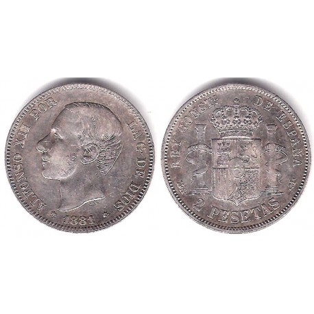 Alfonso XII. 1881*(---81). 2 Pesetas (BC) (Plata) Ceca de Madrid MS-M