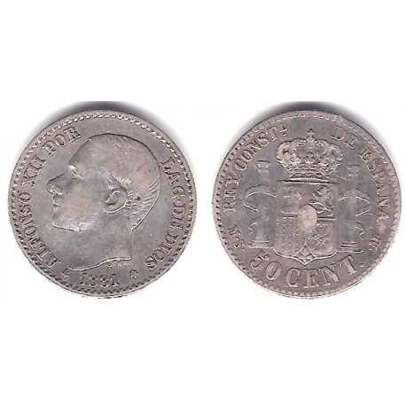 Alfonso XII. 1881*(8-1). 50 Céntimos (BC+) (Plata) Ceca de Madrid