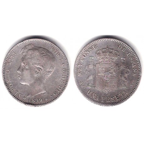 Alfonso XIII. 1899*(18-99). 1 Peseta (MBC-) (Plata) Ceca de Madrid SG-V