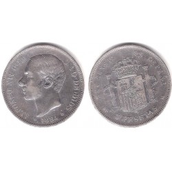 Alfonso XII. 1884*(18-84). 5 Pesetas (BC) (Plata) Ceca de Madrid MS-M