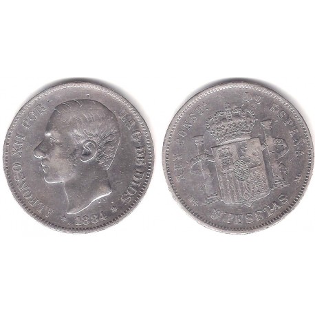 Alfonso XII. 1884*(18-84). 5 Pesetas (BC) (Plata) Ceca de Madrid MS-M