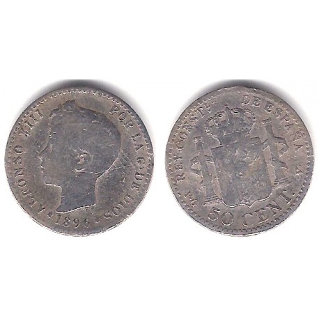 Alfonso XII. 1896*(---). 50 Céntimos (RC) (Plata) Ceca de Madrid PG-V