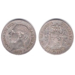 Alfonso XII. 1880*(8-0). 50 Céntimos (BC+) (Plata) Ceca de Madrid MS-M