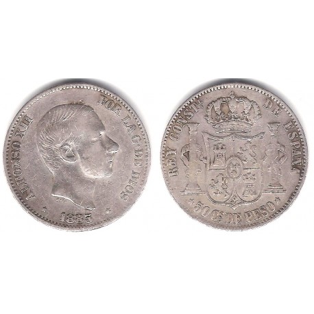 Alfonso XII. 1885. 50 Centavos de Peso (MBC) (Plata) Ceca de Manila