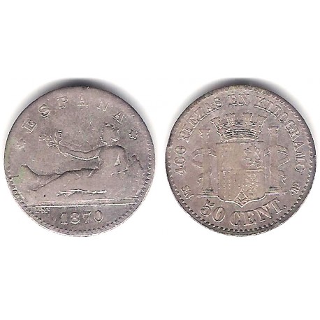 Gobierno Provisional. 1870*(---). 50 Céntimos (BC/BC-) (Plata) Ceca de Madrid SN-M