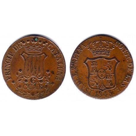 Isabel II. 1843. 6 Cuartos (MBC) Ceca de Cataluña