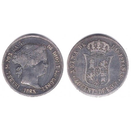 Isabel II. 1865. 40 Céntimos de Escudo (MBC-) (Plata) Ceca de Madrid