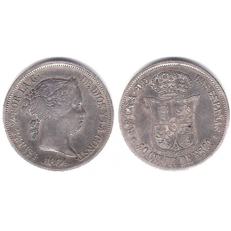 Isabel II. 1864. 40 Céntimos de Escudo (MBC-/MBC) (Plata) Ceca de Madrid