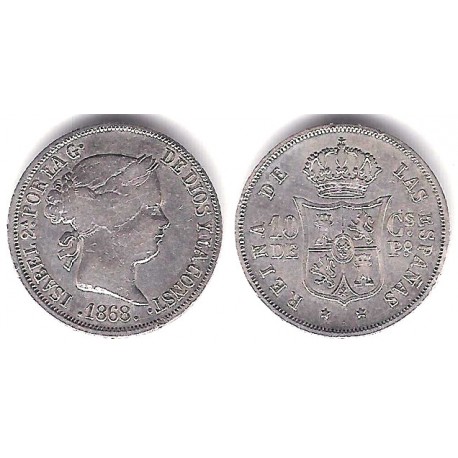 Isabel II. 1868. 10 Centavos de Peso (BC+) (Plata) Ceca de Manila