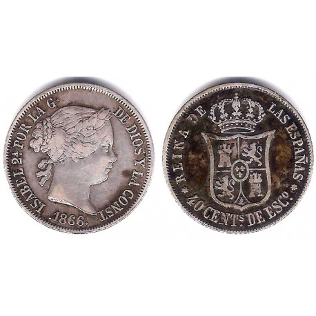 Isabel II. 1866. 40 Céntimos de Escudo (BC+) (Plata) Ceca de Sevilla