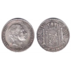 Alfonso XII. 1885. 50 Centavos de Peso (MBC) (Plata) Ceca de Manila